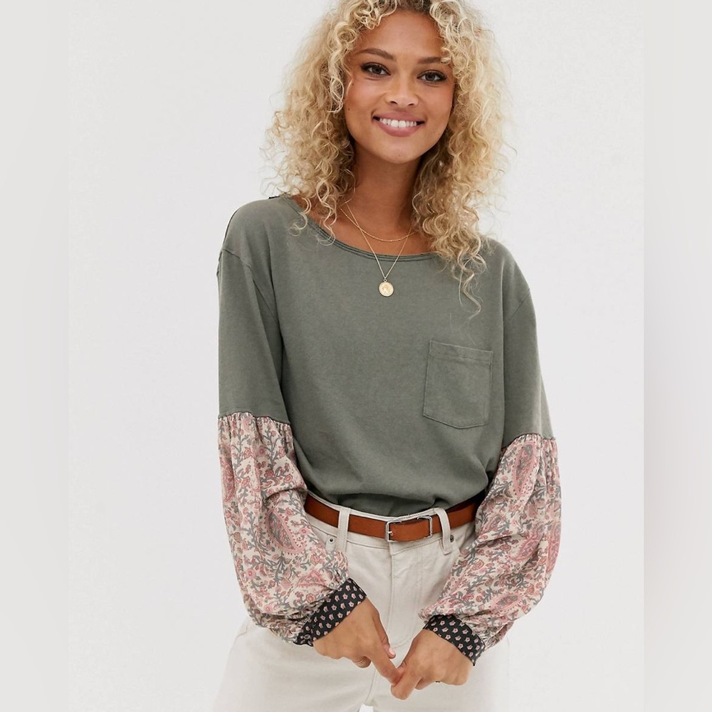 Free People Jade Floral Sleeve Top